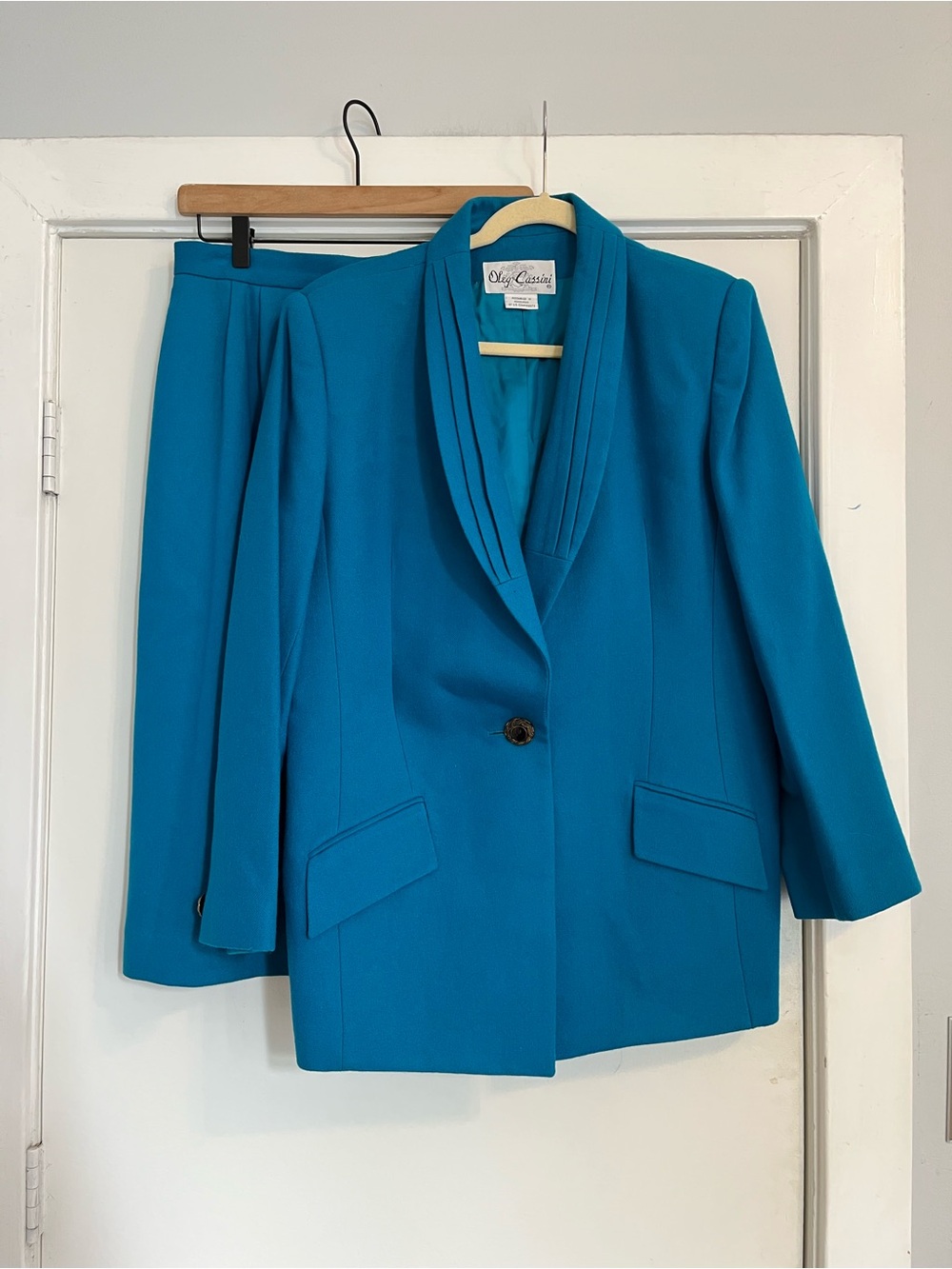 Vintage Oleg Cassini Teal blue Jacket and Skirt Suit women’s size 14 office
